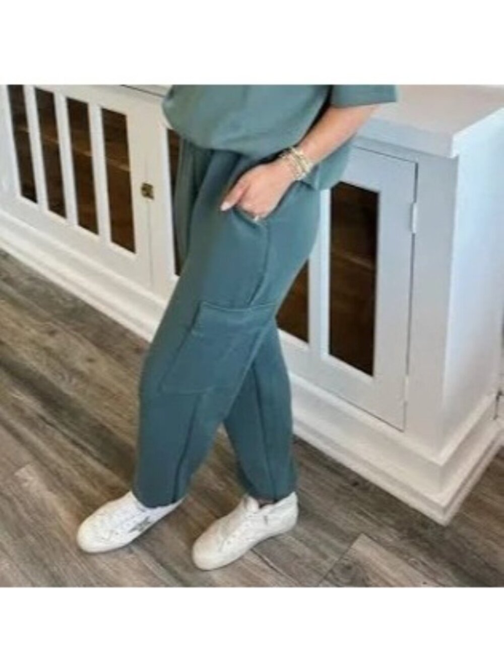 Rae Mode Teal Cargo Joggers Womens Size 2XL Elastic Waistband Cuffs Pockets NEW
